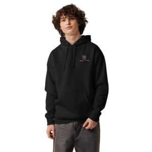 man wearing black built with purpose gym hoodie heavyweight fitness sweatshirt